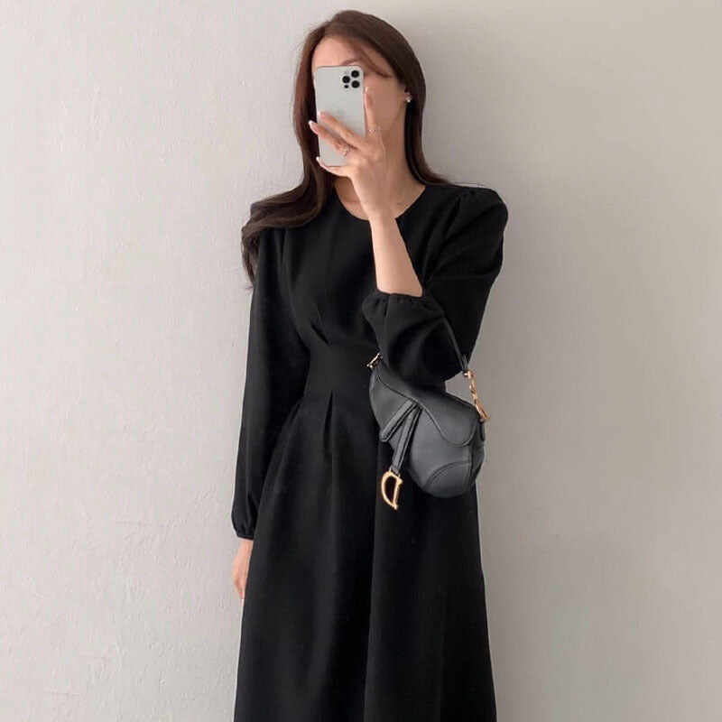 Puff Sleeve Mid-length Dress