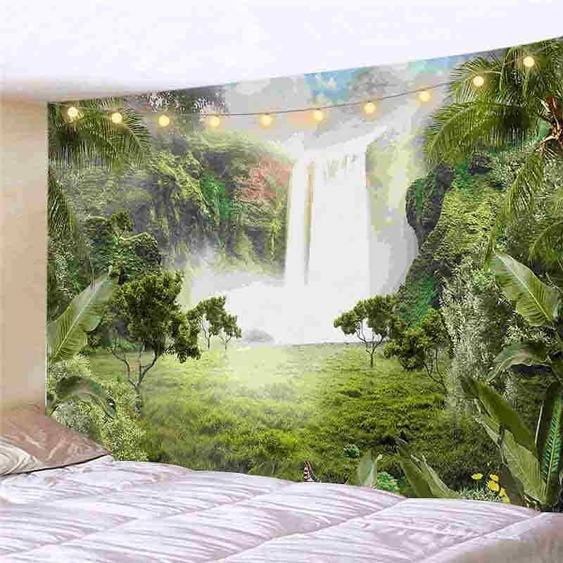 Landscape LED Lights Wall Tapestry Art Decor Forest Reindeer Print