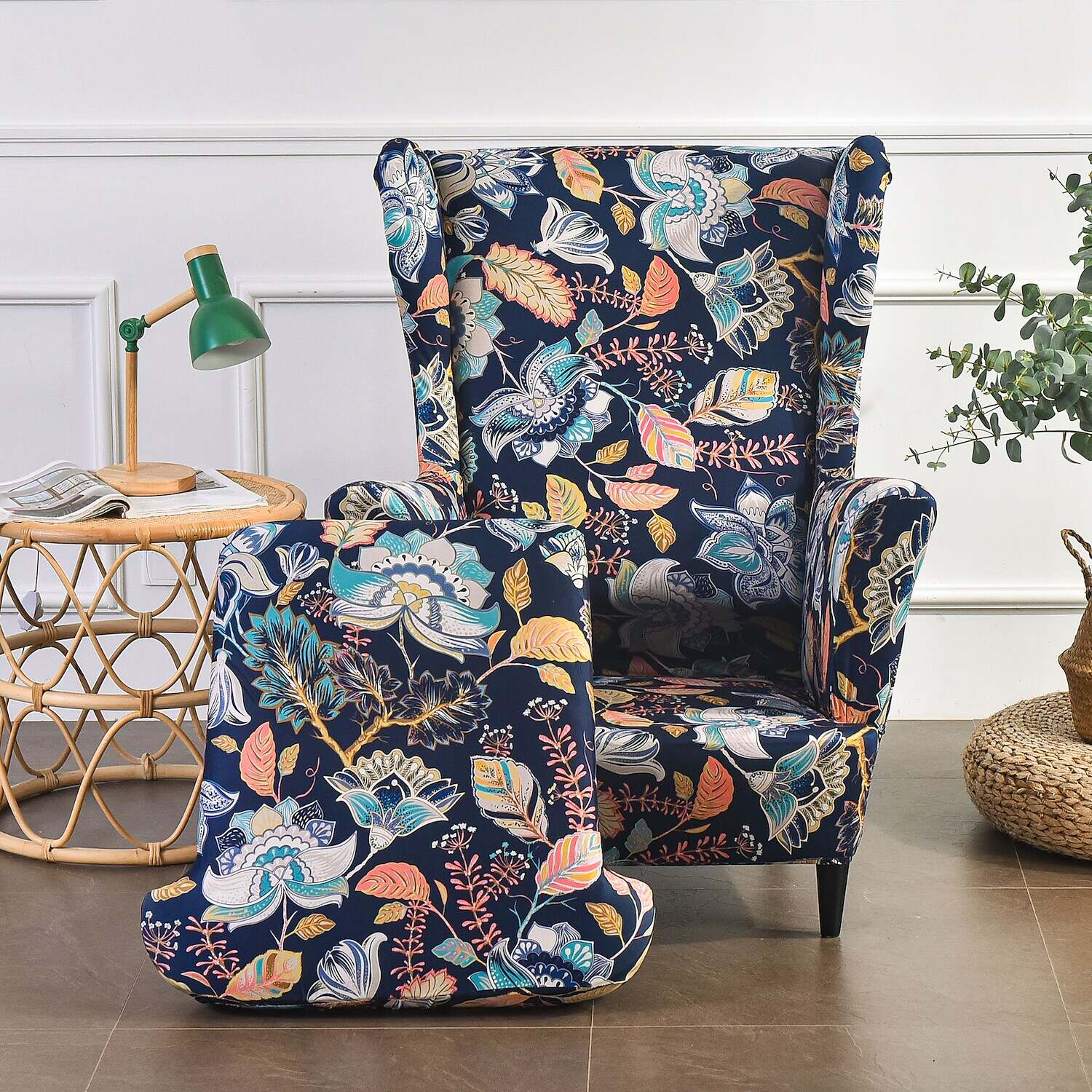 Stretch Wingback Chair Cover IKEA STRANDMON Boho/Flower with Seat Cushion Cover