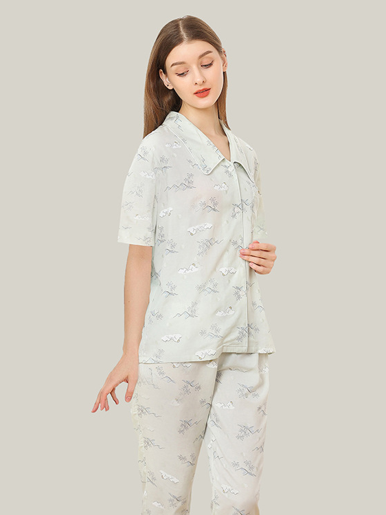 Simple Regular Fit Cotton Others Regular Sleeve Pajama Set