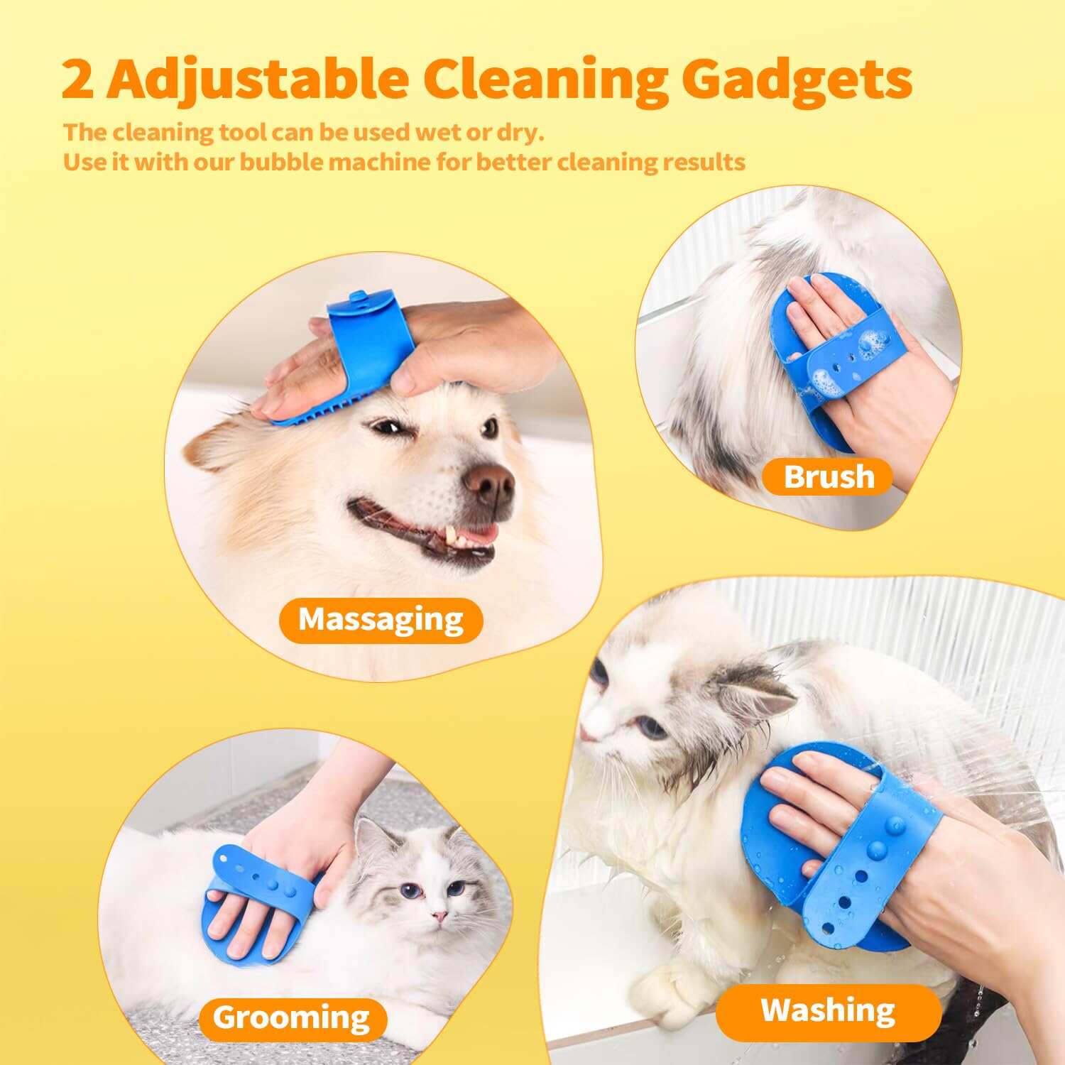 Automatic Foaming Dog Soap Dispenser with Dog Bath Brush, Dog Scrubber for Bath Supplies Brush Silicone Rubber Comb Button Lather Up Dense Foam Quickly for Long Short Haired Dogs Cats Grooming