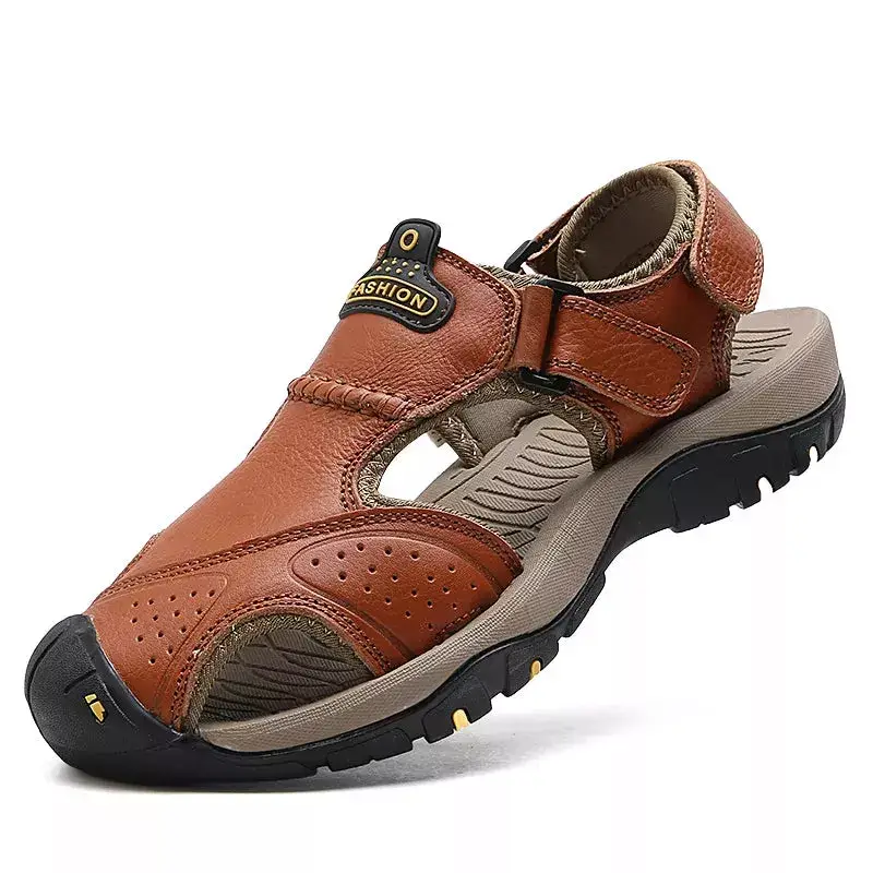 Mens Gladiator Beach Sandals - Genuine Leather - Comfort Support