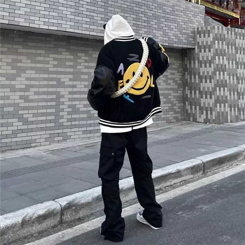 Smiling Face Bomber Varsity Jackets