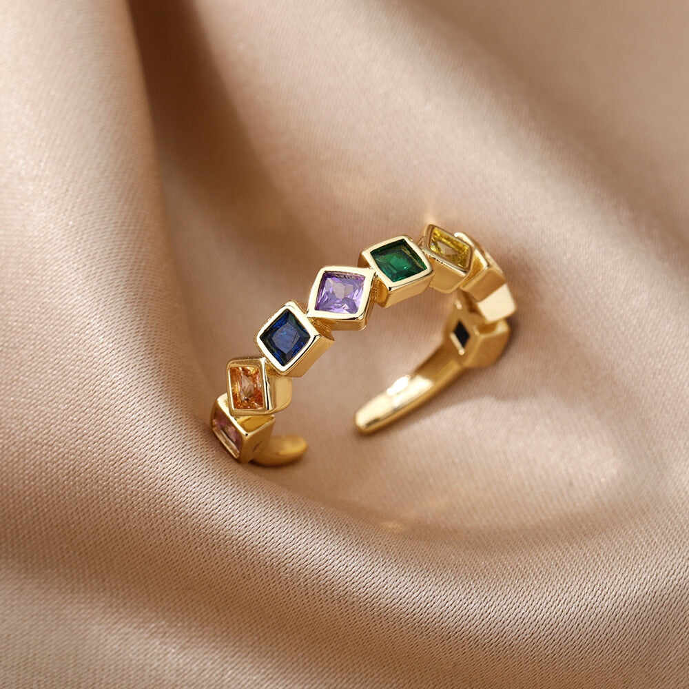 Colorful Cube Zircon Rings for Women Romantic Stainless Steel Finger Ring 2022 Trend Koeran Fashion Couple Jewerly anillos mujer