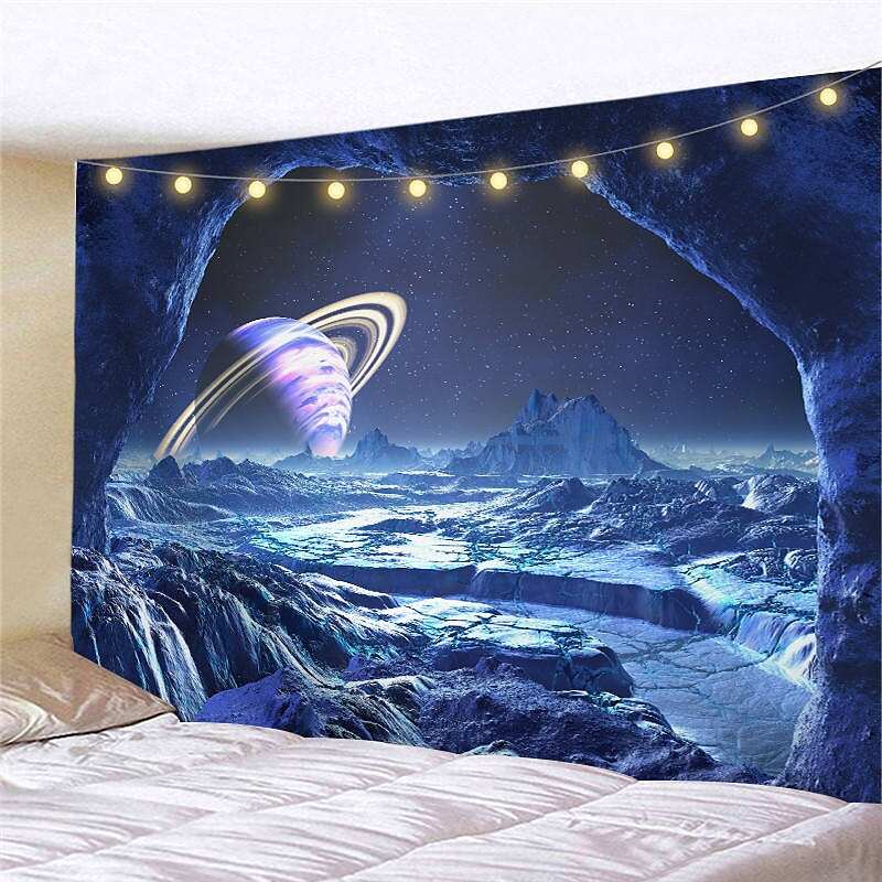 Landscape LED Lights Wall Tapestry Art Decor Universe Sky Moon Print