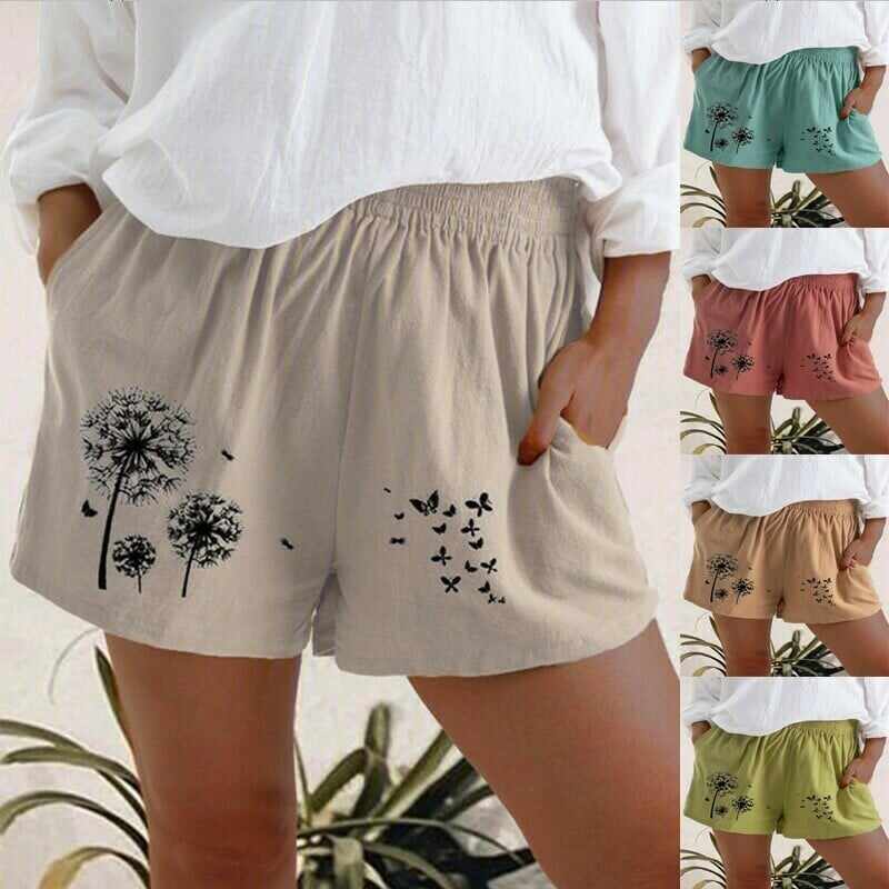 Women Plus Size Loose Elastic Waist Summer 2021 Dandelion Print Casual Shorts