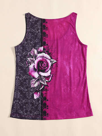 Women Tank Tops & Camis | Rose Print Sleeveless O-neck Tank Top for Women - TC19332