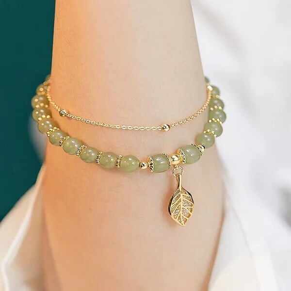 Last Day BUY 1 GET 1 FREE --Lucky Wada Jade gold leaf bracelet