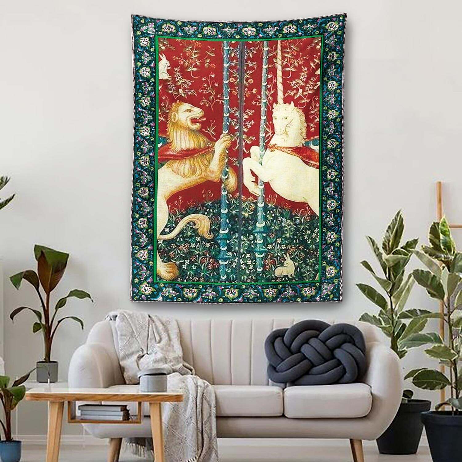 Medieval Large Wall Tapestry Lady Unicorn Art Decor