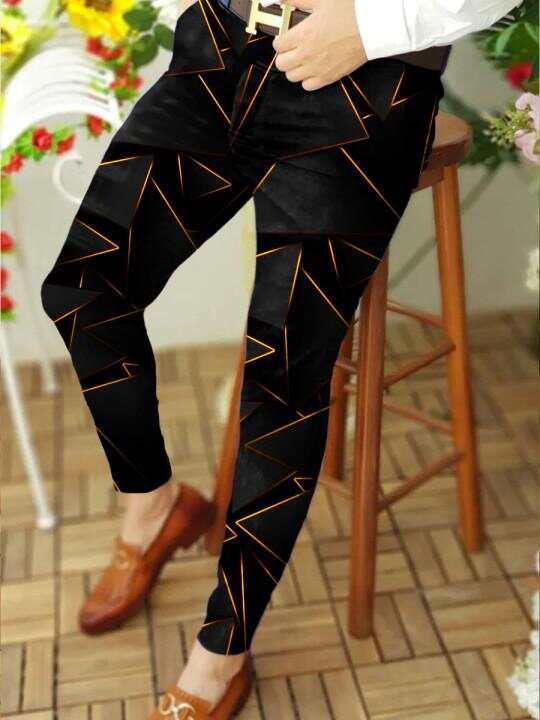 Men's Casual Abstract Line Printed Suit Pants