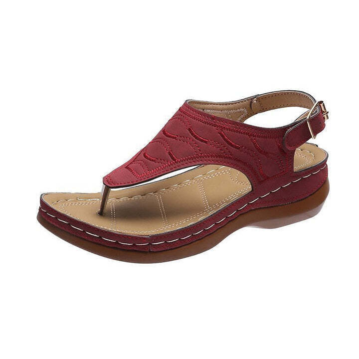 Embroidery Orthopedic Comfy Slipper Wedge Sandals, Walking Leather Sandals