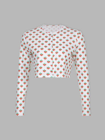 Women Crop Tops | Strawberry Print O-Neck Crop Top - WO32954