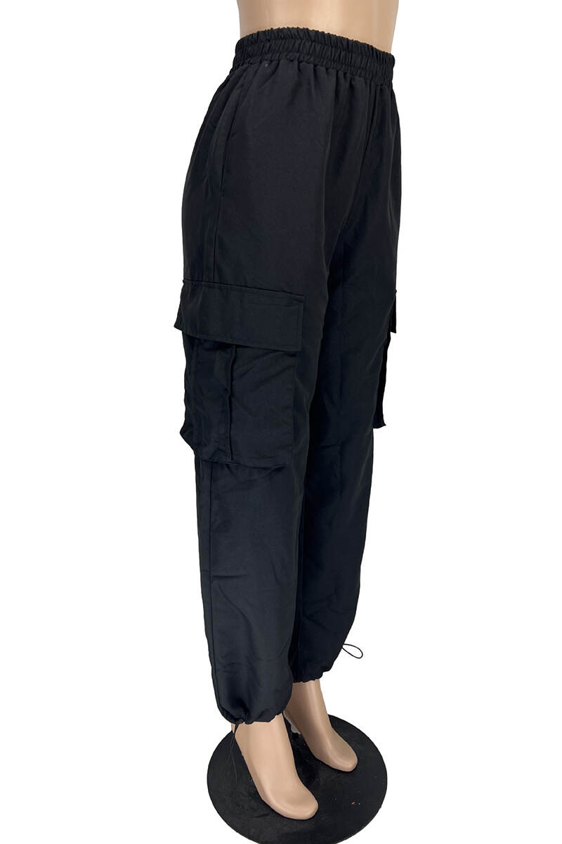 Black Casual Solid Basic Regular High Waist Conventional Solid Color Trousers