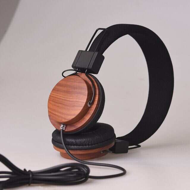 vintage style over ear headphones with real wood accents