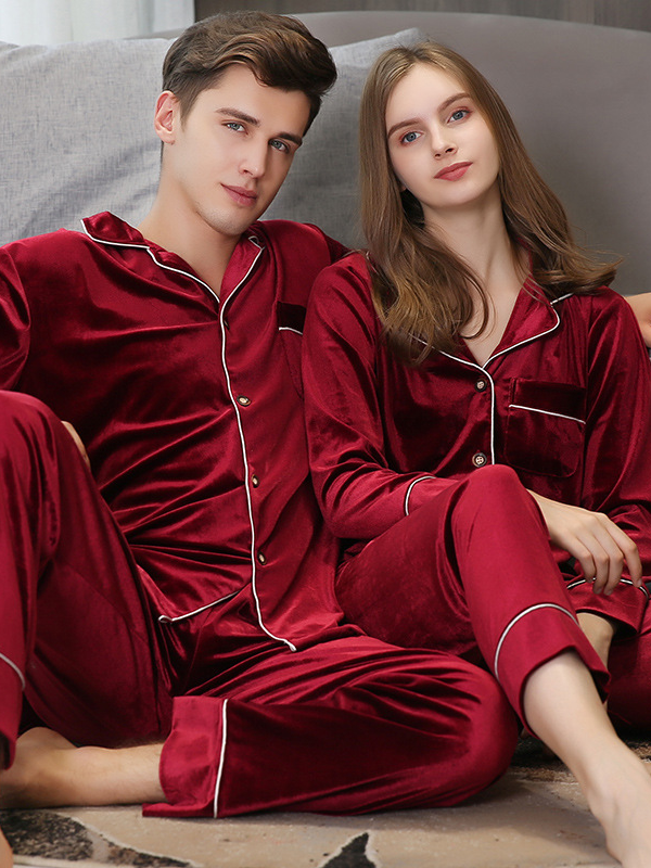 Gold velvet pajamas for men, spring and autumn suit, long sleeves, thickened Couple Pajamas Set