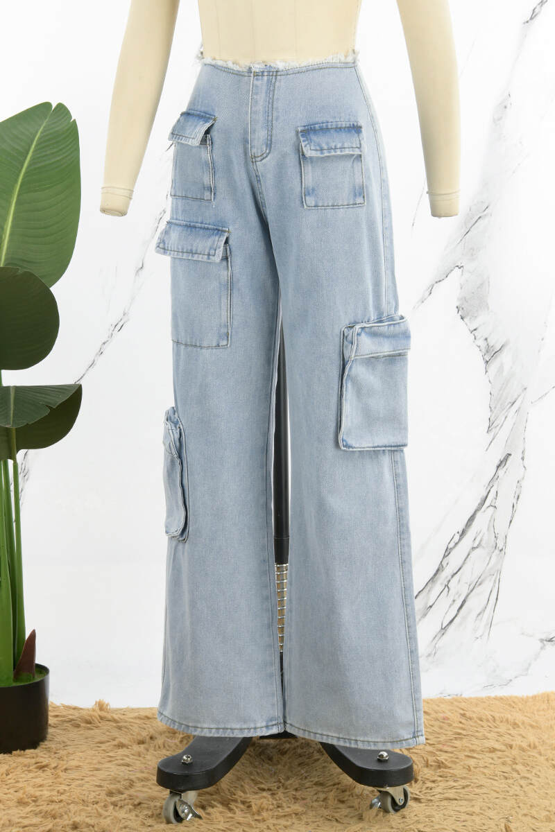 Blue Casual Solid Patchwork Low Waist Denim Jeans