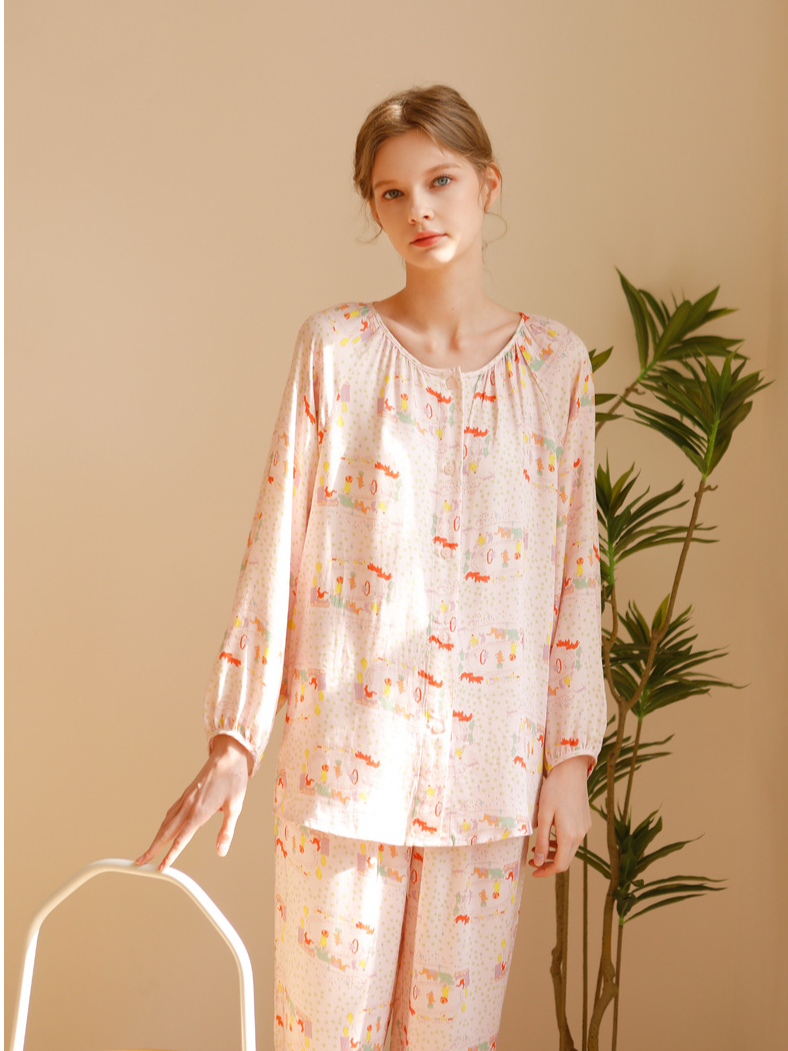 Loose Simple Crew Neck Long Sleeve Pajama Set