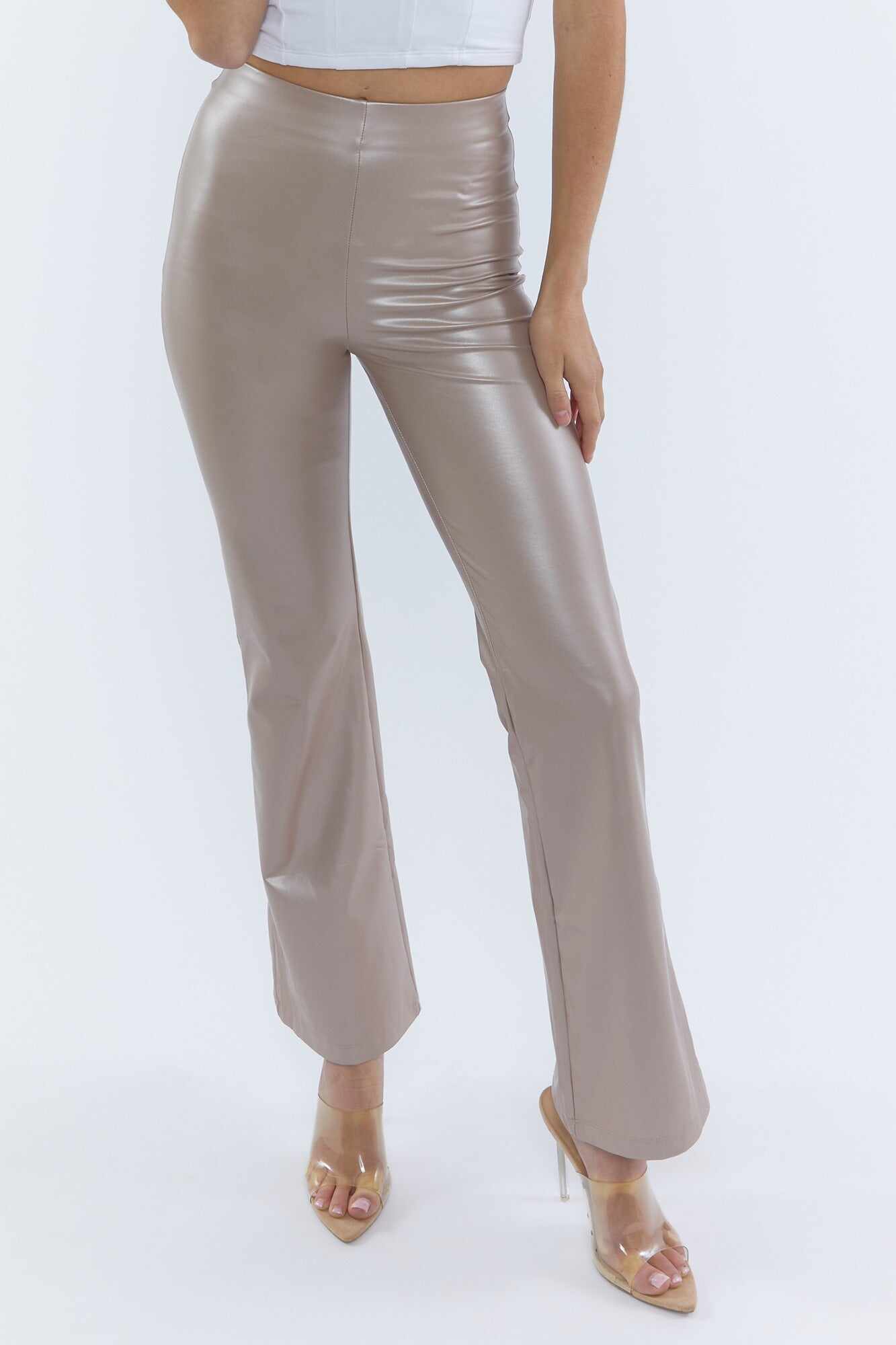 Women Apparel | Faux-Leather Flare Leggings Taupe Forever21 - UB11709