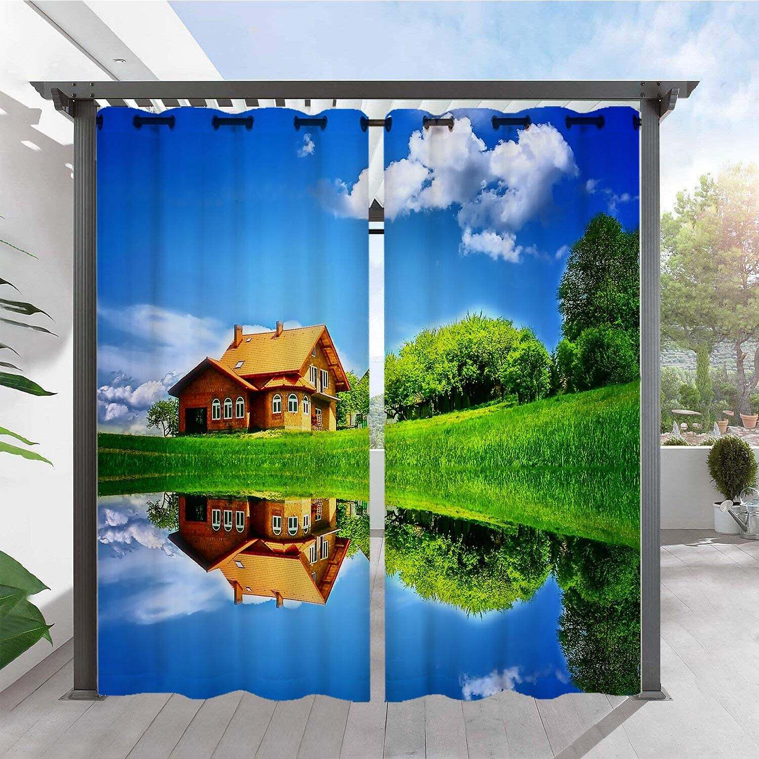 2 Panels Outdoor Curtain Privacy Waterproof