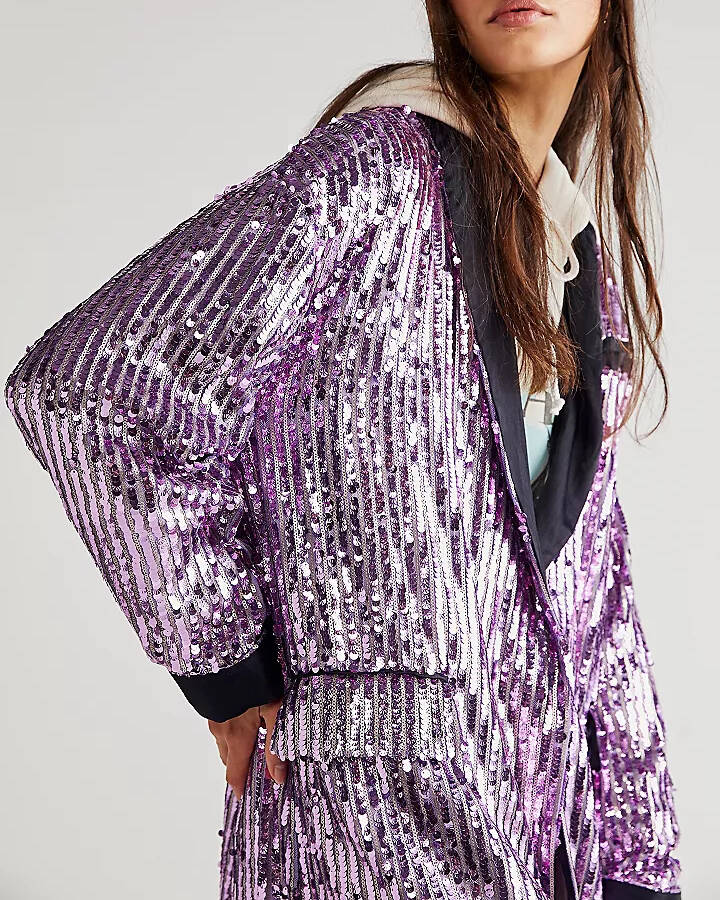 Purple Glitter Velvet Cardigan Jacket