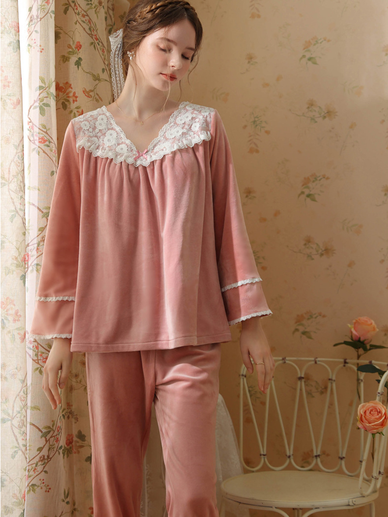 Loose Elegant V Neck Pajama Long Sleeve Set