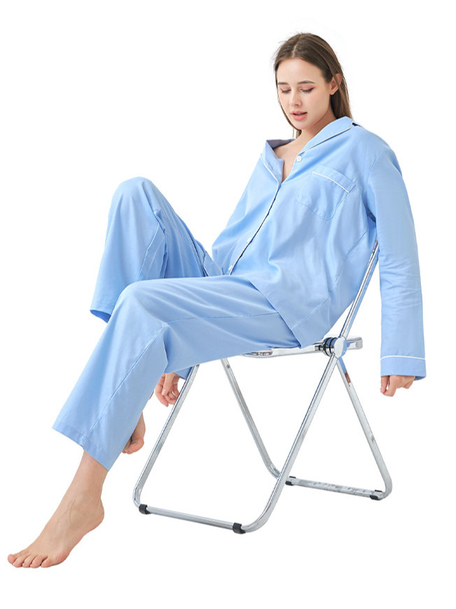 Regular Sleeve Simple Plain Long Sleeve Pajama Set