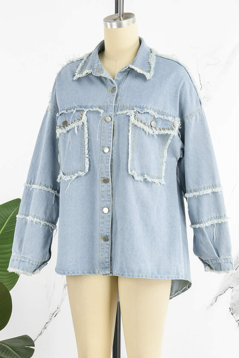 Apricot Casual Solid Patchwork Turndown Collar Long Sleeve Regular Denim Jacket