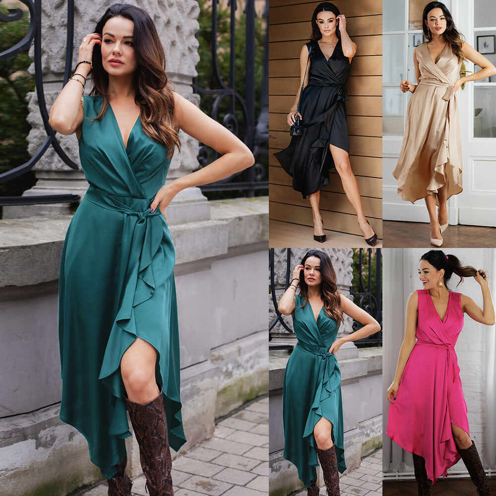 Faux Silk Irregular Dress