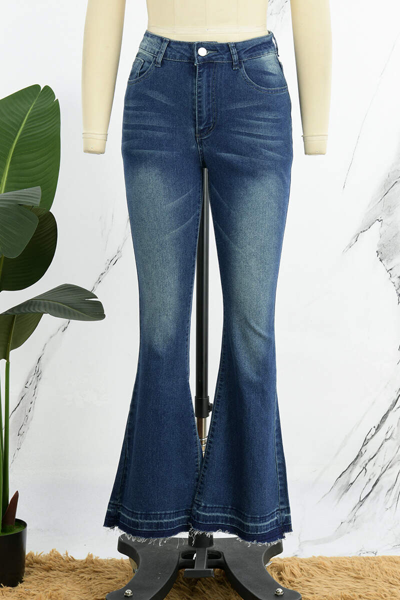 Deep Blue Casual Solid Patchwork High Waist Skinny Denim Jeans