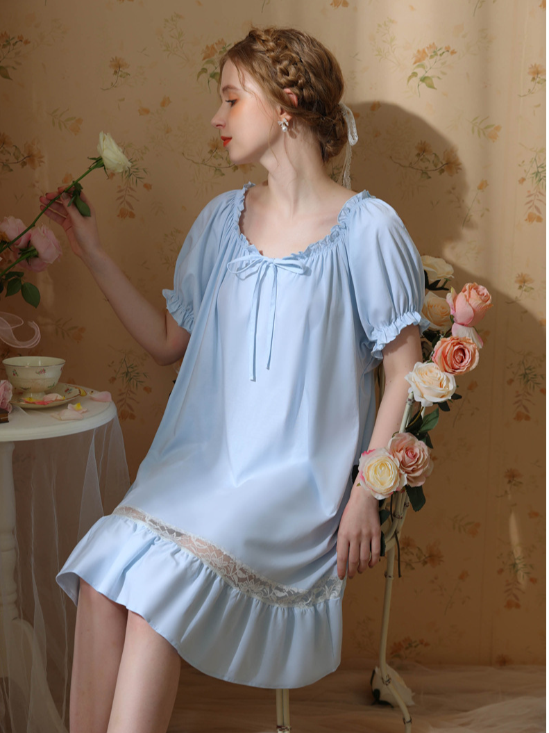 Crew Neck Lace Loose Party Nightdress