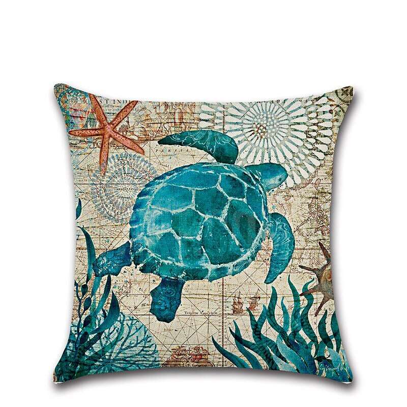 1pc Throw Pillow Cover Ocean Tutle Animal Zipper Traditional Classic Outdoor Cushion for Sofa Couch Bed Chair