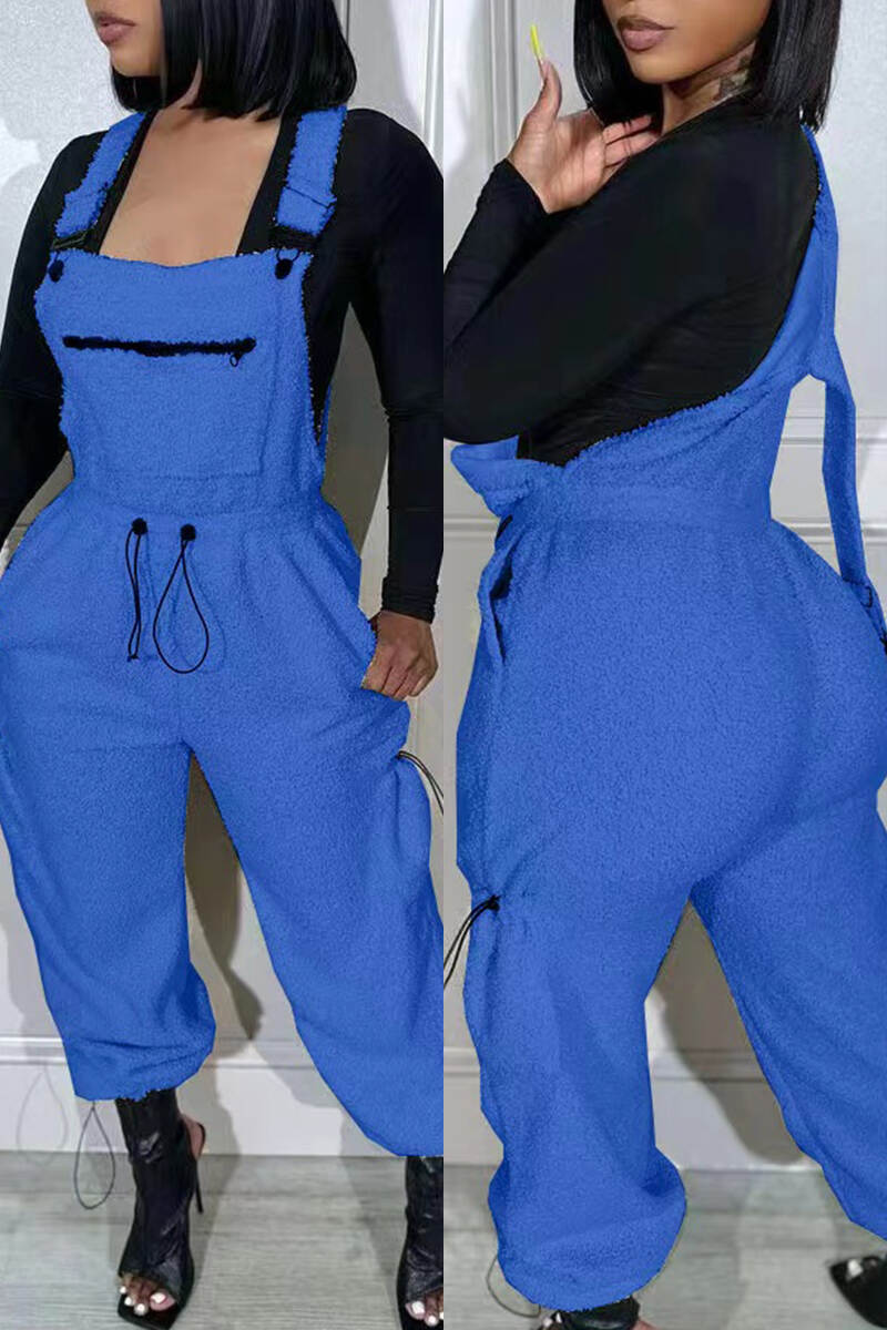 Royal Blue Casual Solid Patchwork Spaghetti Strap Regular Jumpsuits (Without Tops)