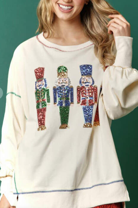 Christmas Warm-up 60% off-Christmas sequin print crew neck long sleeve sweatshirt