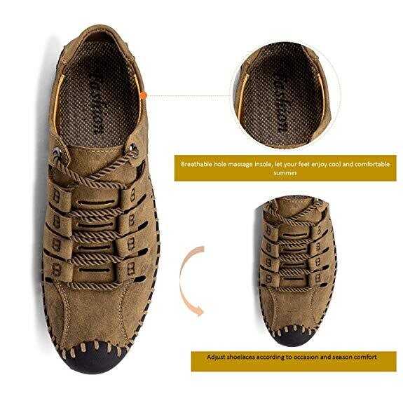 Men's Breathable Leather Large Size Stitching Hollow Out Water Shoes