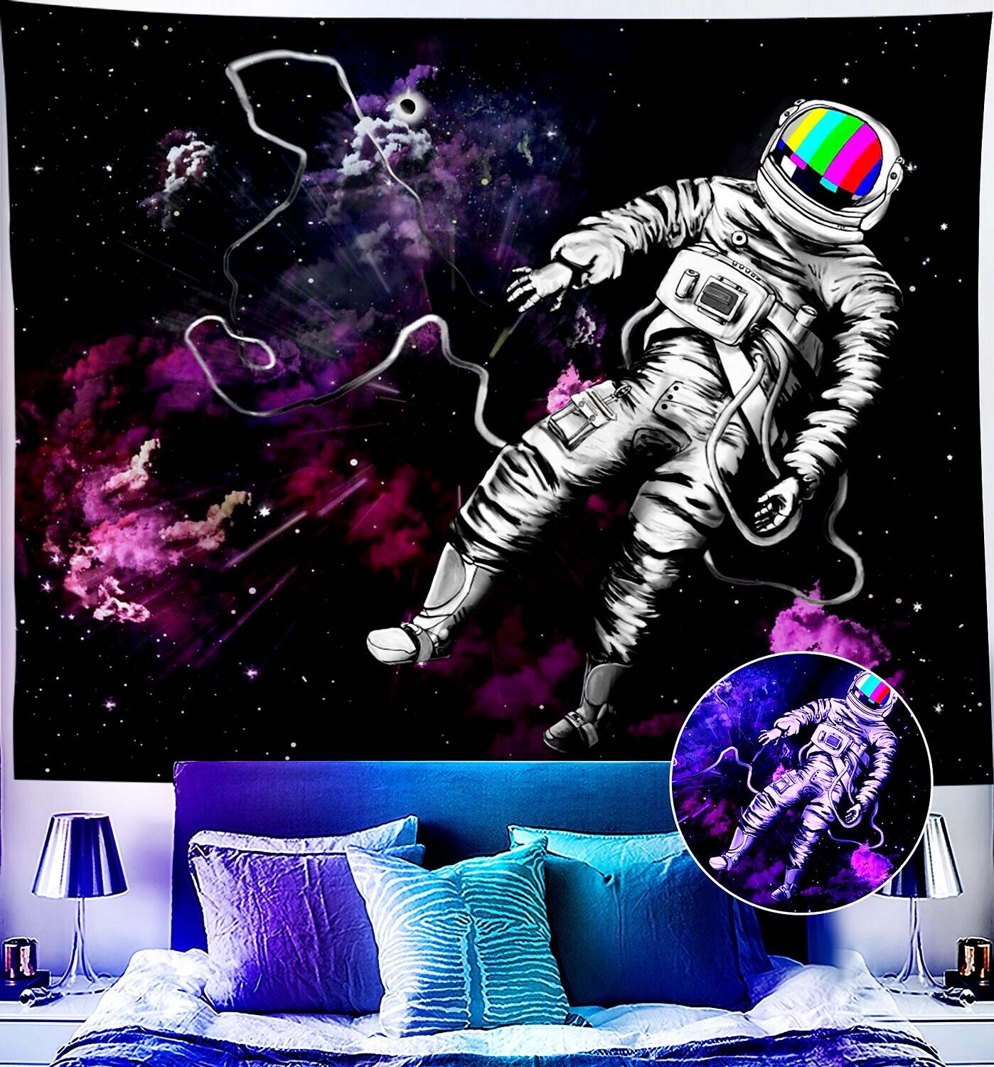 Astronaut Blacklight UV Reactive Wall Tapestry Universe Galaxy