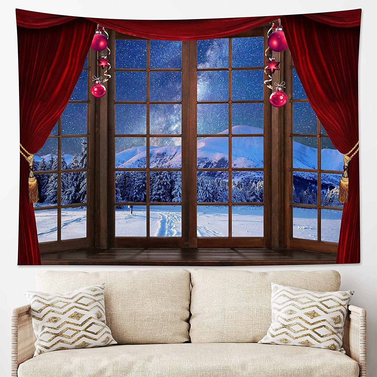 Christmas Holiday Party Wall Tapestry Art Decor Blanket Curtain Snow