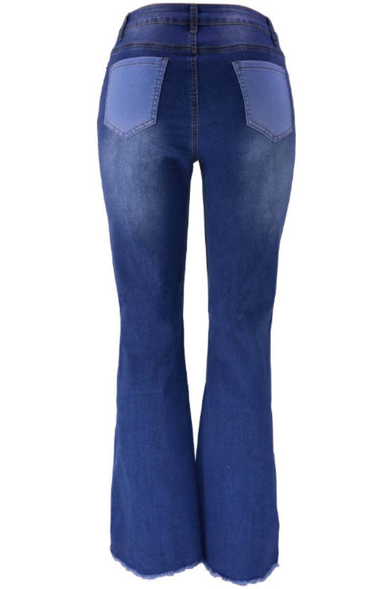 Blue Casual Patchwork Contrast High Waist Regular Denim Jeans (Subject To The Actual Object)