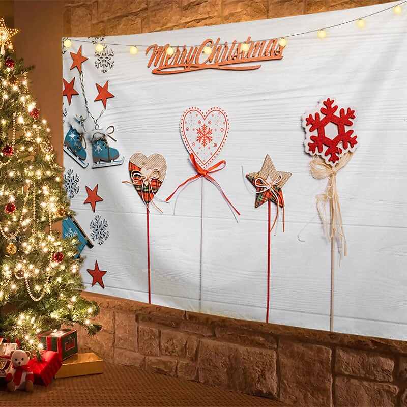 Christmas Decor LED Lights Wall Tapestry Merry Christmas Tree Print