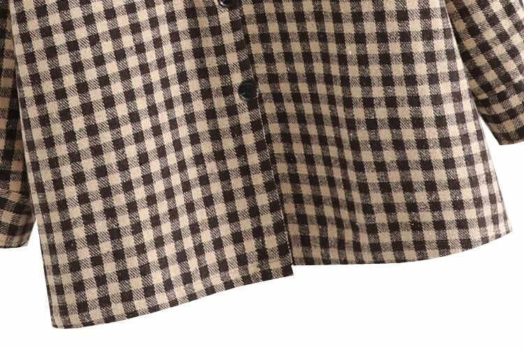 Coffee Color Plaid Length Shirt Jacket