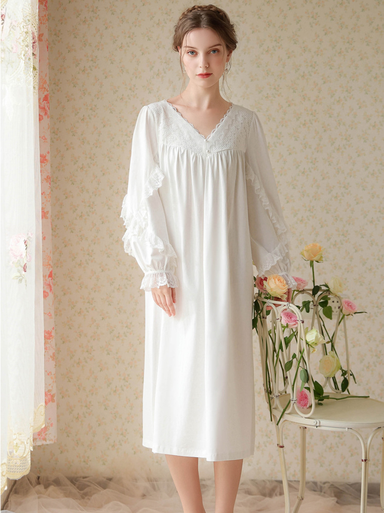 Vacation Cotton Lace V Neck Nightdress