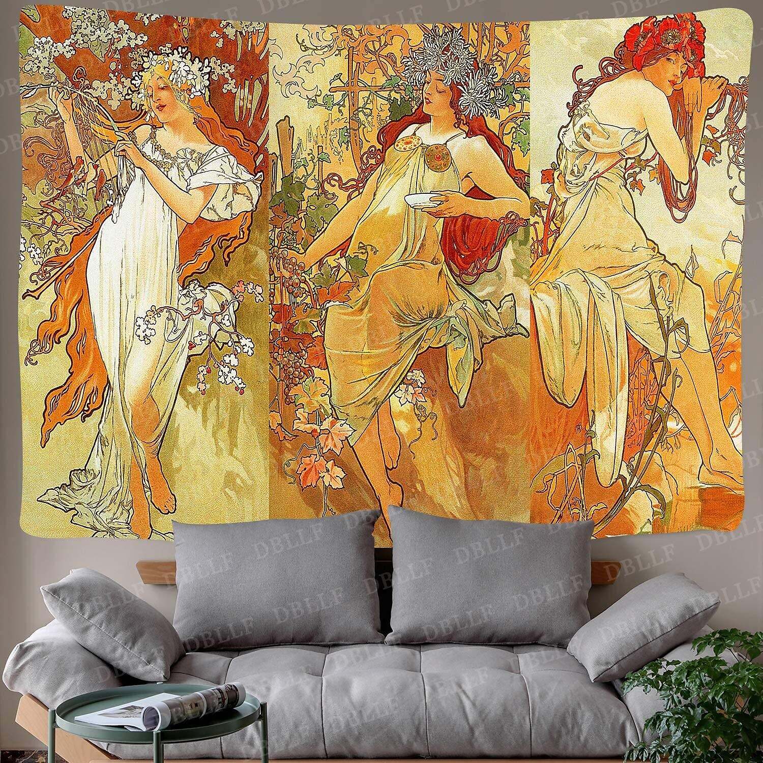 Art Nouveau Lady Tapestry Medieval Wall Art Decor Victoria