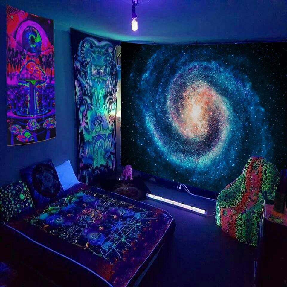 Black Light UV Reactive Star Lion Wall Tapestry Hanging Cloth