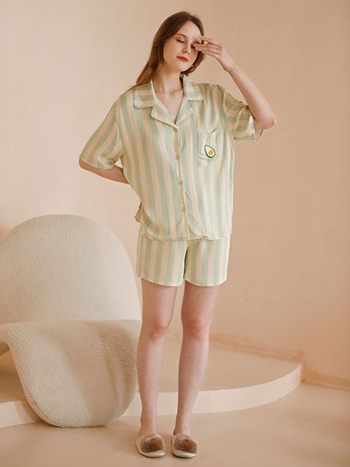 Fruit Shawl Collar Simple Loose Short Sleeve Pajama Set