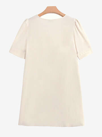 Women Casual Dresses | Elegant Solid Color Short Sleeve V-Neck Dress - IP41881