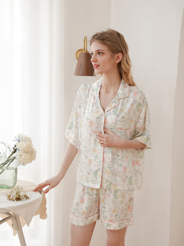 Shawl Collar Regular Fit Vacation Short Sleeve Pajama Set