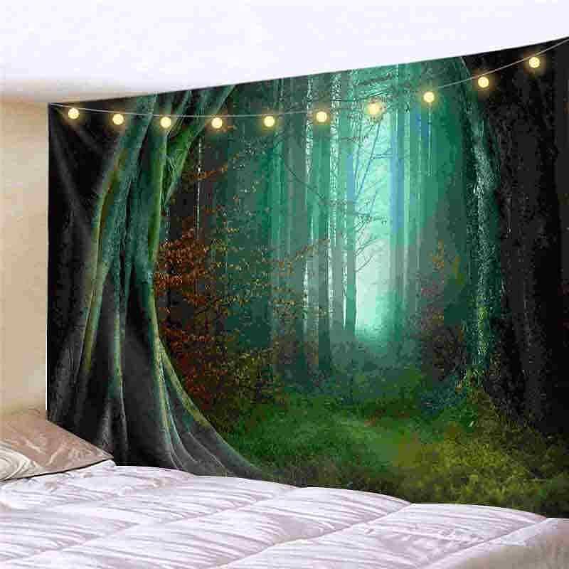 Landscape LED Lights Wall Tapestry Art Decor Forest Sunshine Print