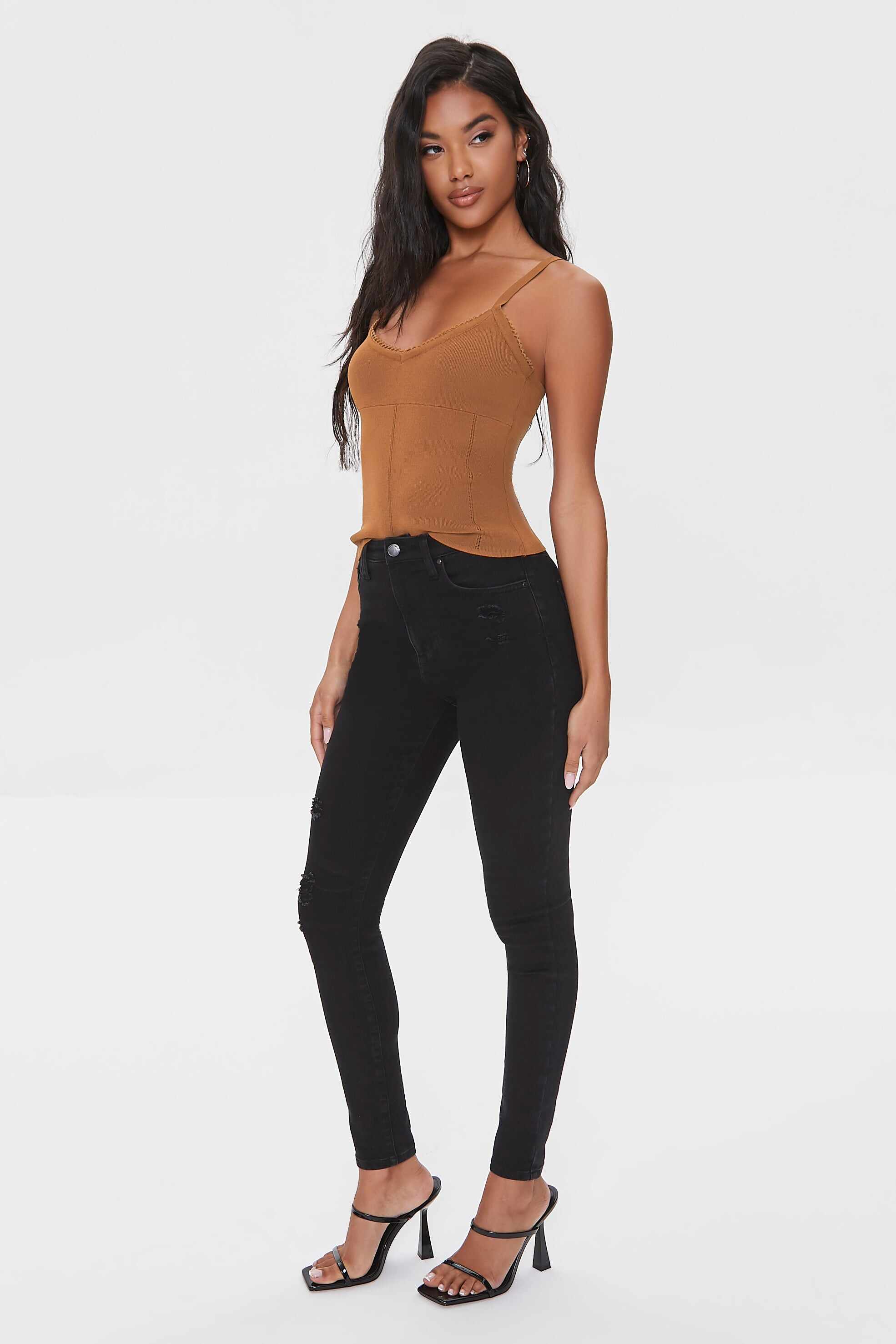 Women Apparel | Pointelle Sweater-Knit Cami Brown Forever21 - KM36213