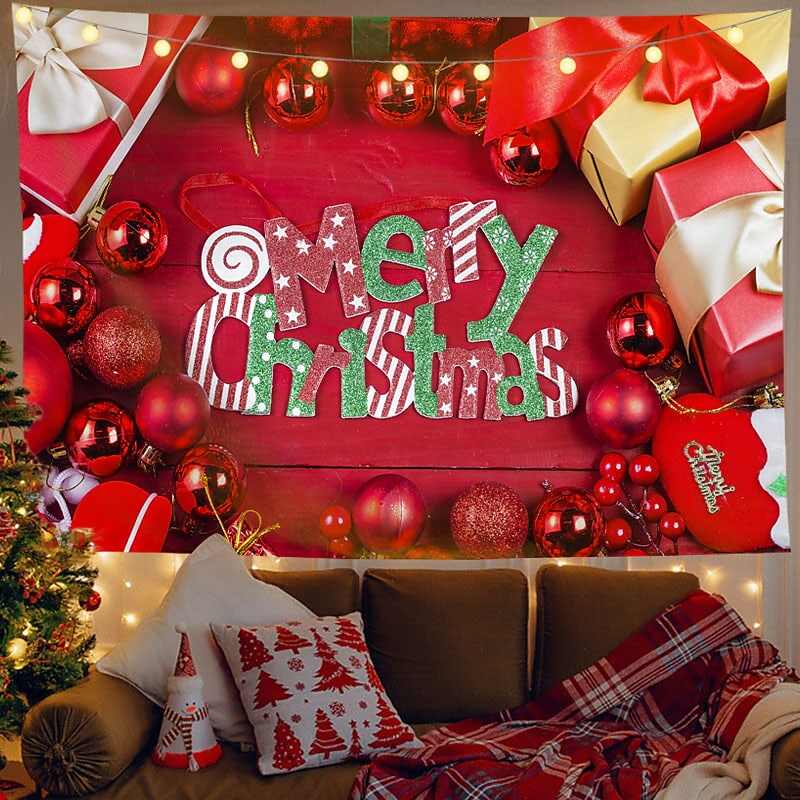 Christmas Decor LED Lights Wall Tapestry Merry Christmas Print