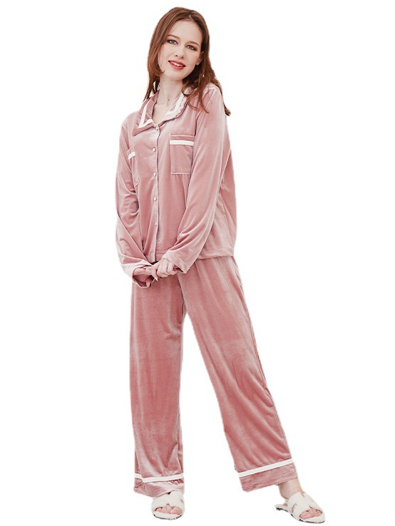 Plain Simple Pleuche V Neck Long Sleeve Pajama Set