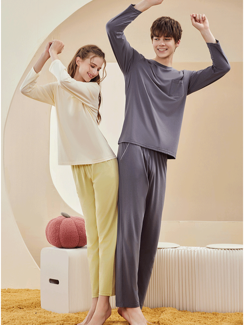 V Neck Modal Plain Casual Couple Pajama Set